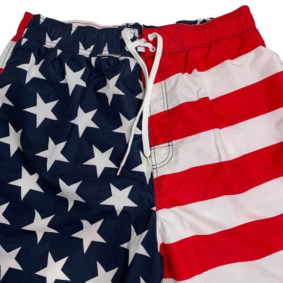 Faded Glory Swim Trunks Board Shorts M Red White Blue Flag Mesh Brief Pockets - Picture 2 of 7